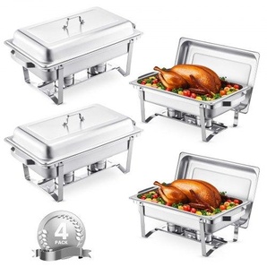 Chafing Dish Buffet-Set 4 Stk. Edelstahl-Speisenwärmer mit 4 Pfannen in voller Größe (7,5 L), rechteckiger Catering-Wärmespender mit Deckel & Wasserpfannenständer & Brennstoffhalter Buffet ZFXBXGSTGK4JFAAX7V0