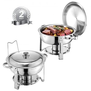 Chafing Dish Buffet Speisenwärmer mit 2 Behältern in voller Größe (4,7 L pro), runder Catering-Wärmespender mit Deckel & Brennstoffhalter & Wasserpfanne, für Hochzeiten Partys Silber YXBXGSTGK2JTMF99GV0