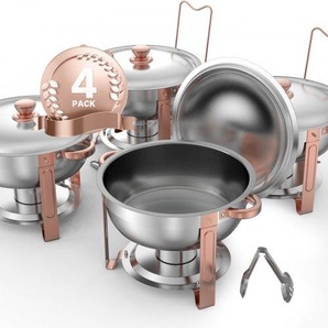 Chafing Dish Buffet Speisenwärmer mit 4 Behältern in voller Größe (4,7 L pro), runder Catering-Wärmespender mit Deckel & Wasserpfanne & klappbarer Ständer, für Hochzeiten Partys Roségold YXBXGSTGK4JTIXCAPV0