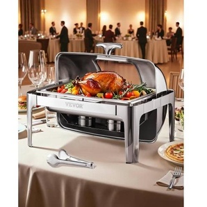 Chafing Dish Set Speisenwärmer Edelstahl mit 2 Pfannen in halber Größe (3,9 L), rechteckiger Wärmespender mit sichtbarem Deckel & Wasserpfannenständer & Brennstoffhalter, für Partys Silber ZFXQFGK1JTYS0BDQ9V0