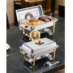 Chafing Dish Set Speisenwärmer Edelstahl mit 4 Behältern in halber Größe (4 L pro), rechteckiger Wärmespender mit sichtbarem Deckel & Wasserpfannenständer & Brennstoffhalter, für Partys ZFXBXGBLSTGKPIZUVV0