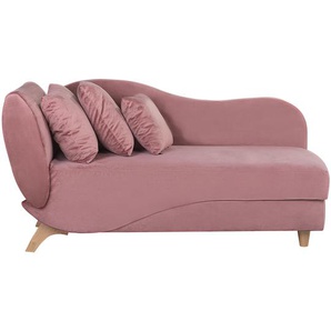 Chaiselongue Linksseitig Rosa Samtstoff Holzfüße Modern Mit Zierkissen Bettkasten