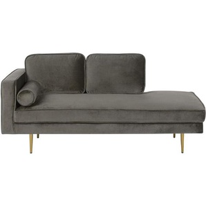 Chaiselongue Linksseitig Taupe Samt mit Goldenen Metallbeinen Lehne Kissen Nackenrolle Modern Récamiere Liegesofa für Wohnzimmer