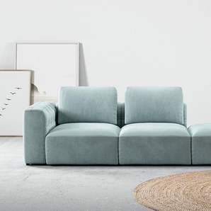 Chaiselongue RAUM.ID Cushid Sofas Gr. B/H/T: 273 cm x 62 cm x 109 cm, Cord, blau (bleu) Chaiselongues Modul-Sofa, bestehend aus 2-Sitzer und Hocker