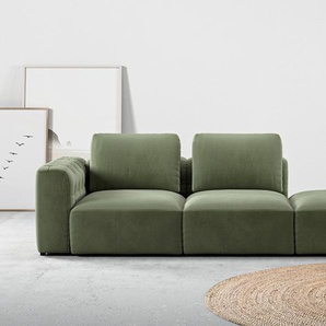 Chaiselongue RAUM.ID Cushid Sofas Gr. B/H/T: 273 cm x 62 cm x 109 cm, Cord, grün (oliv) Chaiselongues Modul-Sofa, bestehend aus 2-Sitzer und Hocker