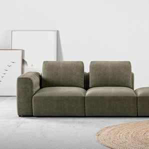 Chaiselongue RAUM.ID Cushid Sofas Gr. B/H/T: 273 cm x 62 cm x 109 cm, Easy care, grün (oliv) Chaiselongues Modul-Sofa, bestehend aus 2-Sitzer und Hocker