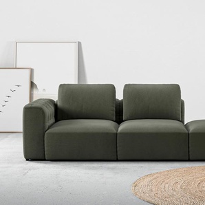 Chaiselongue RAUM.ID Cushid Sofas Gr. B/H/T: 273 cm x 62 cm x 109 cm, Feincord, grün (oliv) Chaiselongues Modul-Sofa, bestehend aus 2-Sitzer und Hocker