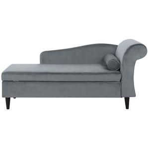 Chaiselongue Rechtsseitig Hellgrau Samtstoff Holzfüße Glamourös Retro Mit Zierkissen