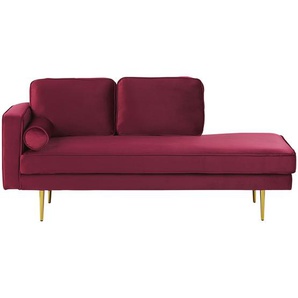 Chaiselongue Linksseitig Rot Samtstoff Metallfüße Modern Mit Zierkissen