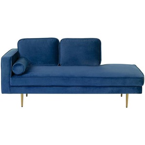 Chaiselongue Linksseitig Dunkelblau Samtstoff Metallfüße Modern Mit Zierkissen