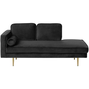 Chaiselongue Schwarz Polsterbezug aus Samtstoff linksseitig mit Armlehne Zierkissen und Metallbeinen Glamouröser Stil