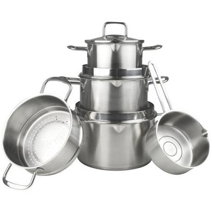 Chefkoch+Fackelmann Kochtopfset, Edelstahl, Metall, 5-teilig, 16 cm,20 cm, 1,5 L,5,5 L, Abgießfunktion,backofengeeignet, Kochen, Töpfe, Topfsets