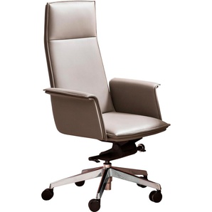 Chefsessel SALESFEVER Stühle Gr. B/H/T: 65 cm x 116 cm x 64 cm, Echtleder Lederoptik, Bürostuhl Echtleder Grau + Aluminium, bunt (grau, silber, silber) Chefsessel