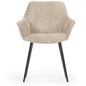 Chenille Stuhl in Beige Gestell aus Metall (2er Set)