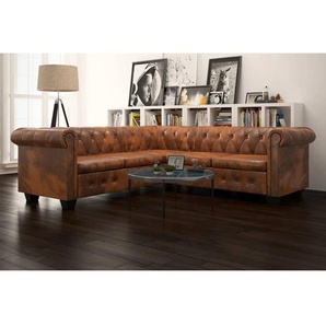 Chesterfield-Ecksofa 5-Sitzer Kunstleder Braun