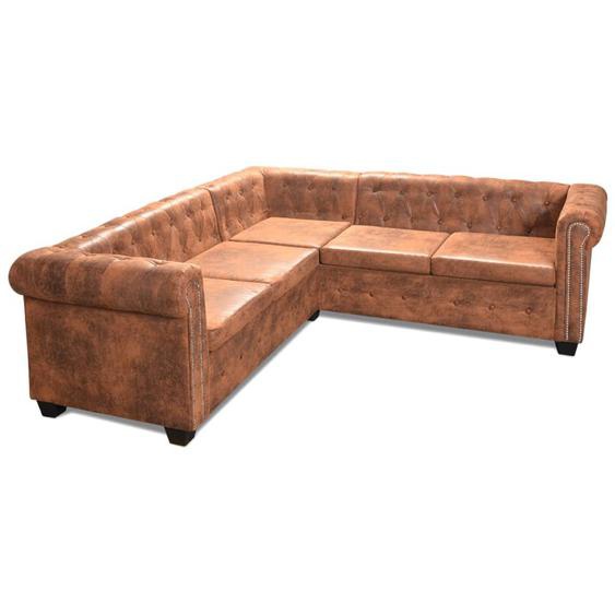 Chesterfield Ecksofa 5-Sitzer Kunstleder Braun