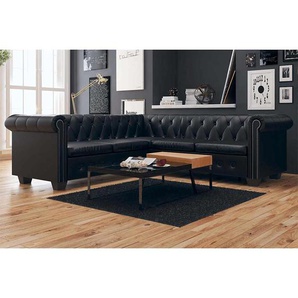 Chesterfield Ecksofa 5-Sitzer Kunstleder Schwarz