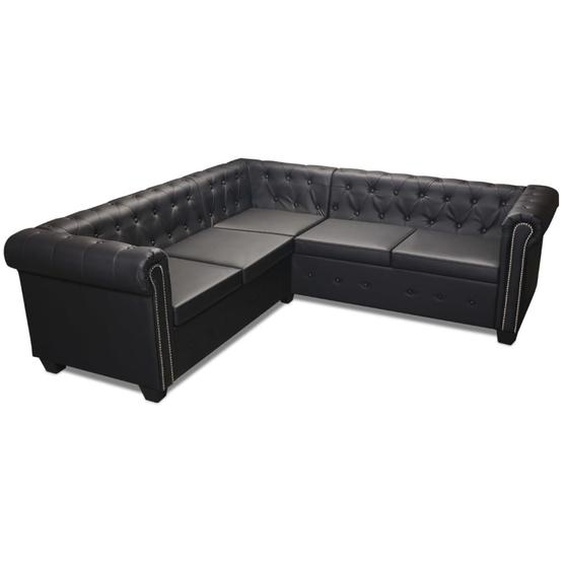Chesterfield Ecksofa 5-Sitzer Kunstleder Schwarz