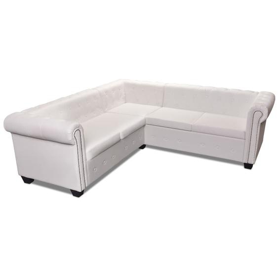 Chesterfield Ecksofa 5-Sitzer Kunstleder Weiß