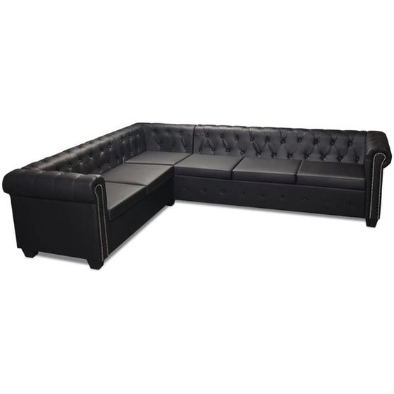 Chesterfield Ecksofa 6-Sitzer Kunstleder Schwarz