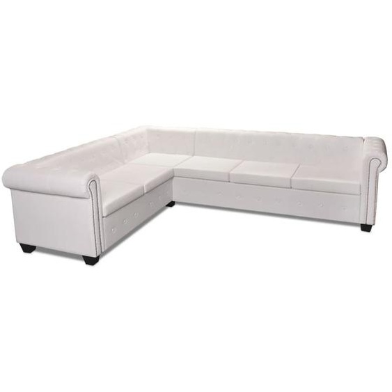 Chesterfield Ecksofa 6-Sitzer Kunstleder Weiß