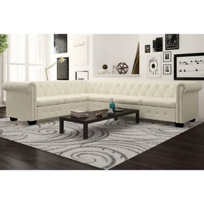 Chesterfield-Ecksofa 6-Sitzer Kunstleder Weiß