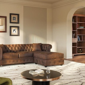 Chesterfield Ecksofa - Microfaser Vintage Look - Braun - TOLEDO
