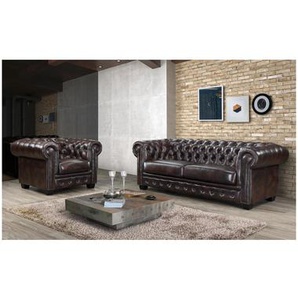 Chesterfield Ledersessel - Büffelleder - Braun - BRENTON