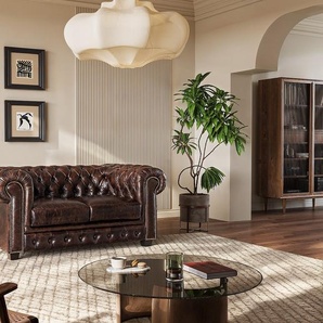 Chesterfield Ledersofa 2-Sitzer - Büffelleder - Braun - BRENTON