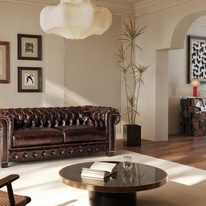 Chesterfield Ledersofa 3-Sitzer - 100% Büffelleder - Braun - BRENTON