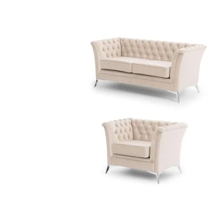 Chesterfield Polstergarnitur 2+1  Wilhelm ¦ beige ¦ Maße (cm): B: 175 H: 78