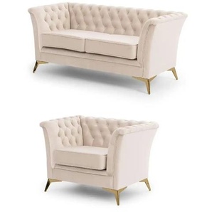 Chesterfield Polstergarnitur 2+1  Wilhelm ¦ beige ¦ Maße (cm): B: 175 H: 78