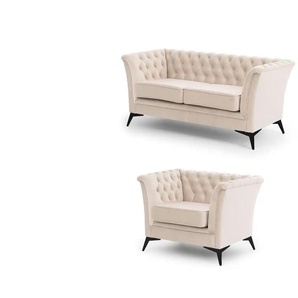 Chesterfield Polstergarnitur 2+1  Wilhelm ¦ beige ¦ Maße (cm): B: 175 H: 78