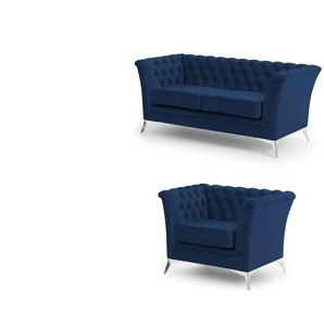S-STYLE Chesterfield Polstergarnitur 2+1 Wilhelm ¦ blau ¦ Maße (cm): B: 175 H: 78