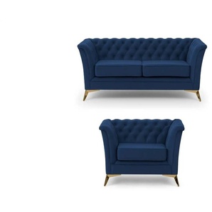 S-STYLE Chesterfield Polstergarnitur 2+1 Wilhelm ¦ blau ¦ Maße (cm): B: 175 H: 78
