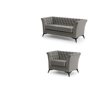 S-STYLE Chesterfield Polstergarnitur 2+1 Wilhelm ¦ grau ¦ Maße (cm): B: 175 H: 78