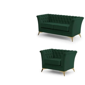 Chesterfield Polstergarnitur 2+1 Wilhelm ¦ grün ¦ Maße (cm): B: 175 H: 78