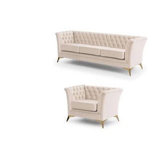 S-STYLE Chesterfield Polstergarnitur 3+1  Wilhelm ¦ beige ¦ Maße (cm): B: 237 H: 78