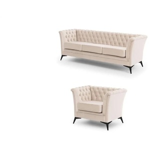 S-STYLE Chesterfield Polstergarnitur 3+1  Wilhelm ¦ beige ¦ Maße (cm): B: 237 H: 78