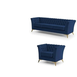 Chesterfield Polstergarnitur 3+1  Wilhelm ¦ blau ¦ Maße (cm): B: 237 H: 78