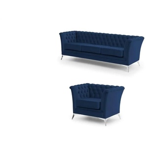 Chesterfield Polstergarnitur 3+1  Wilhelm ¦ blau ¦ Maße (cm): B: 237 H: 78