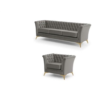 Chesterfield Polstergarnitur 3+1  Wilhelm ¦ grau ¦ Maße (cm): B: 237 H: 78