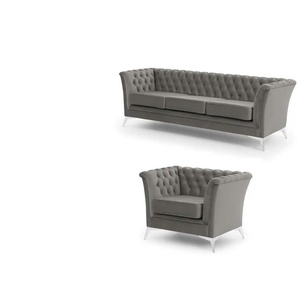 S-STYLE Chesterfield Polstergarnitur 3+1 Wilhelm ¦ grau ¦ Maße (cm): B: 237 H: 78