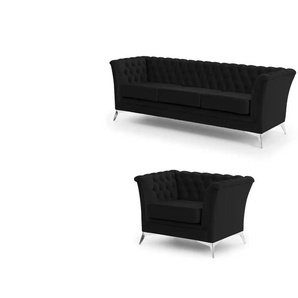 S-STYLE Chesterfield Polstergarnitur 3+1 Wilhelm ¦ grau ¦ Maße (cm): B: 237 H: 78