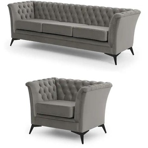 S-STYLE Chesterfield Polstergarnitur 3+1 Wilhelm ¦ grau ¦ Maße (cm): B: 237 H: 78