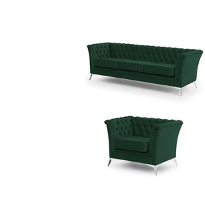 Chesterfield Polstergarnitur 3+1 Wilhelm ¦ grün ¦ Maße (cm): B: 237 H: 78