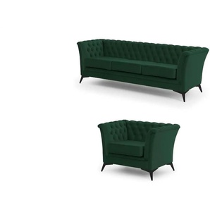 Chesterfield Polstergarnitur 3+1 Wilhelm ¦ grün ¦ Maße (cm): B: 237 H: 78