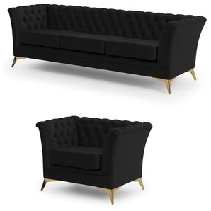 Chesterfield Polstergarnitur 3+1 Wilhelm ¦ schwarz ¦ Maße (cm): B: 237 H: 78