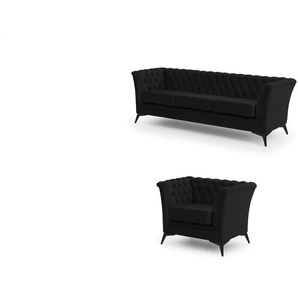 Chesterfield Polstergarnitur 3+1 Wilhelm ¦ schwarz ¦ Maße (cm): B: 237 H: 78