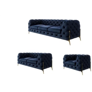 Chesterfield Polstergarnitur 3+2+1  Natalie ¦ blau ¦ Maße (cm): B: 243 H: 75